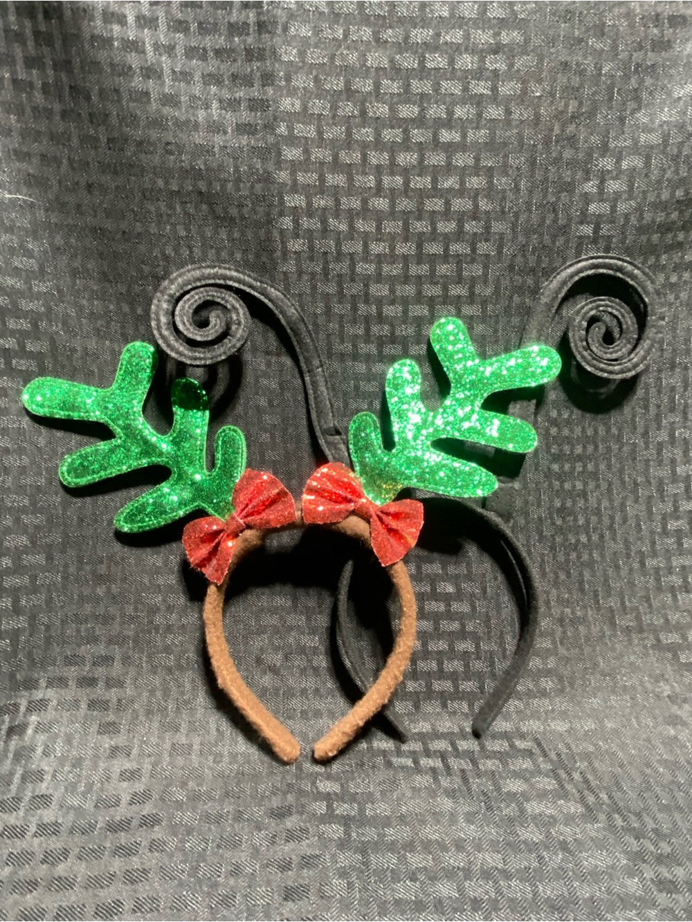 Green Glitter Reindeer Antler Headband with Red Bows & Black LadyBug or BeeBand